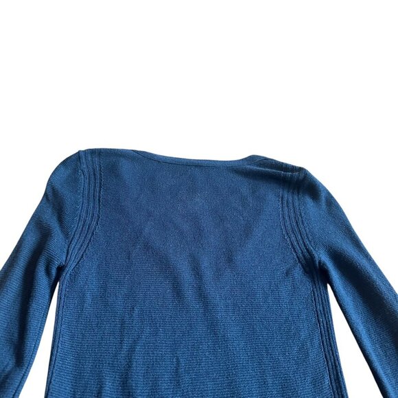 Free People Long-Length Teal Blue Criss Cross Pullover Sweater Bell Sleeves XS - Picture 7 of 9